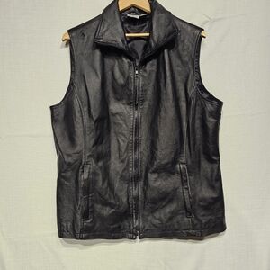 Vintage Reflections by Spiegel Black Lamb Leather Zip Vest Sz 18 Biker